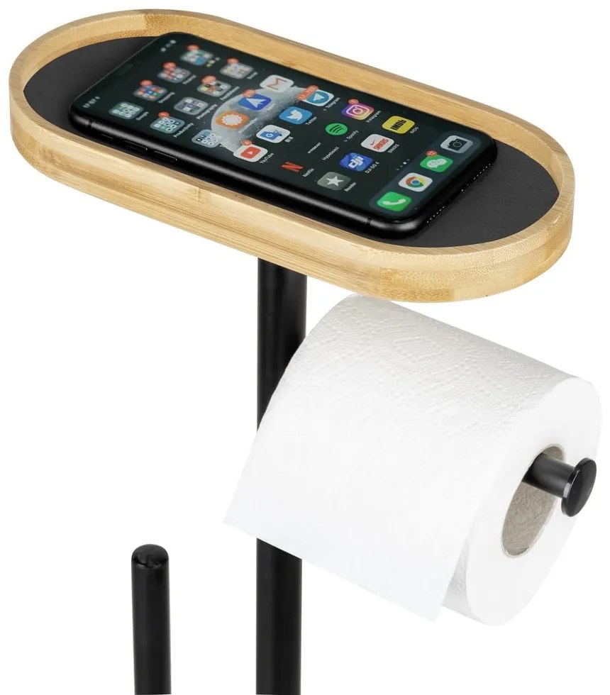 Suport pentru hârtie igienică negru/în culoare naturală din oțel Pomarolo – Wenko