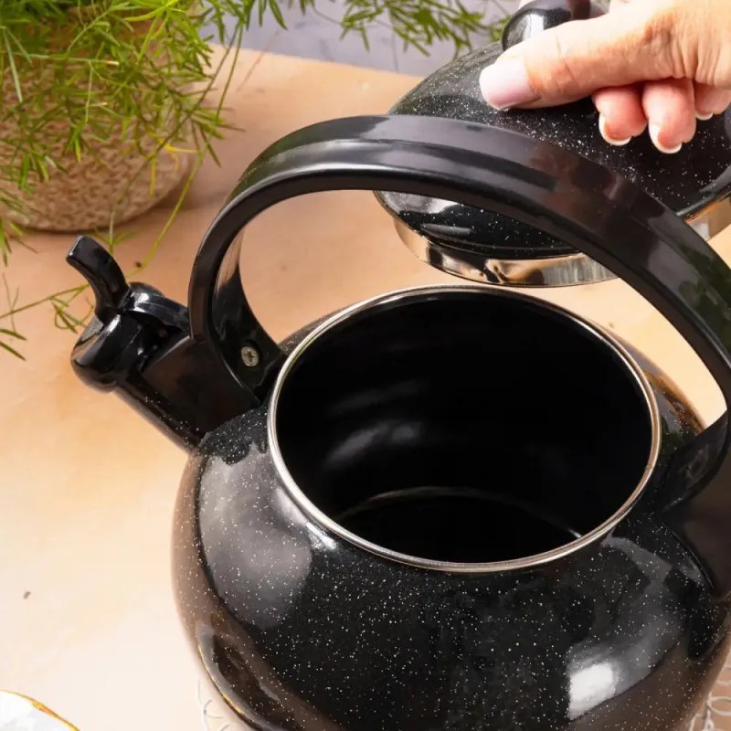 Ceainic cu fluier Kinghoff KH 2039, 2 l, Interior emailat, Toate plitele inclusiv inductie, Negru