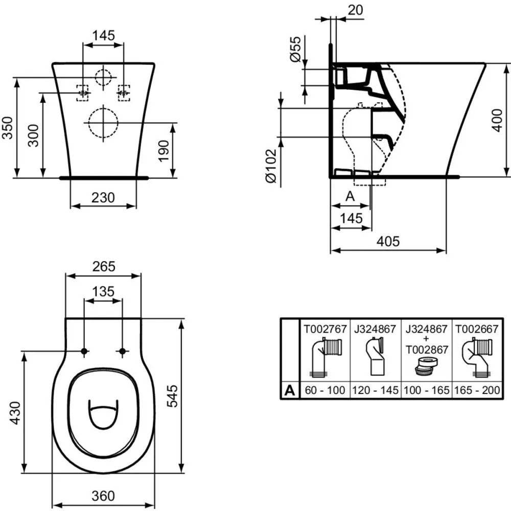 Vas wc stativ Ideal Standard Connect Air II AquaBlade alb lucios back to wall cu capac inclus