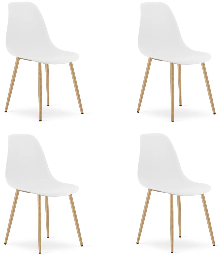 Set 4 Scaune Bucatarie/Dining Velo Plus Albe Picioare Metalice Finisaj Lemn