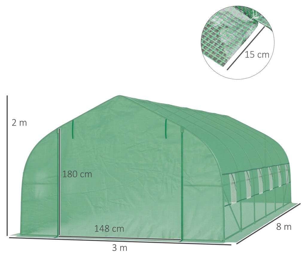 Outsunny Sera gradina, tip tunel, sera pentru plante, legume, fructe si structura din otel, Verde | Aosom Romania