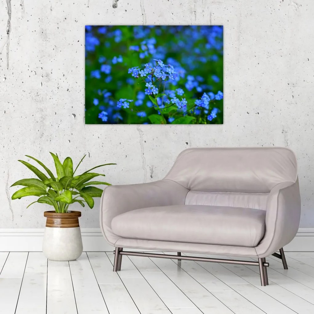 Tablou pe sticlă cu flori albastre (70x50 cm)