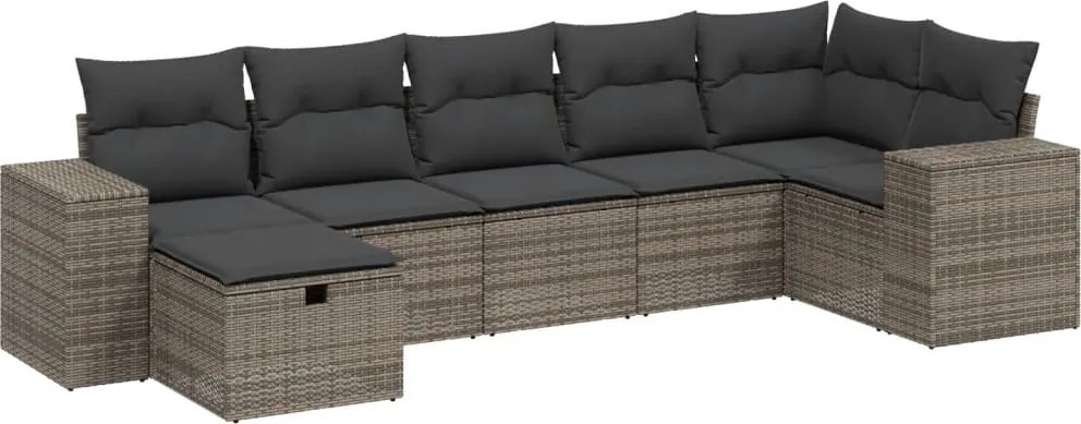vidaXL Set canapele de grădină, 7 piese, cu perne, gri, poliratan
