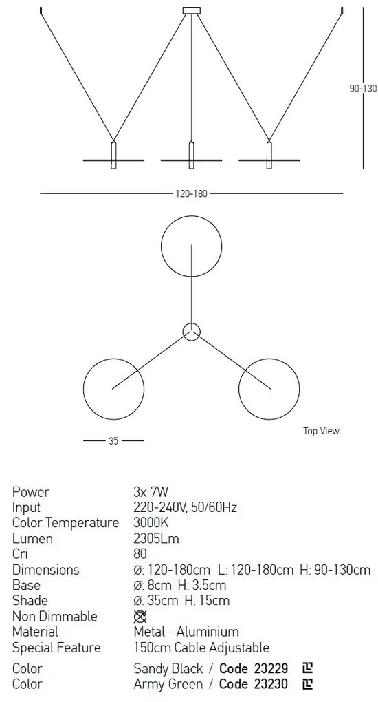 Lustra LED decorativa design modern Kurt 3L negru