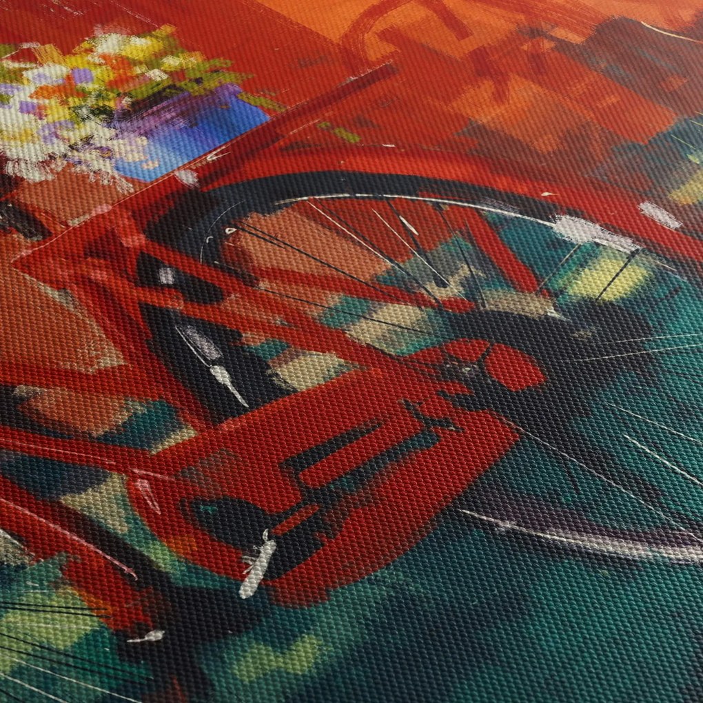 Tablou - Bicicleta roșie, pictură acrilică (120x50 cm)