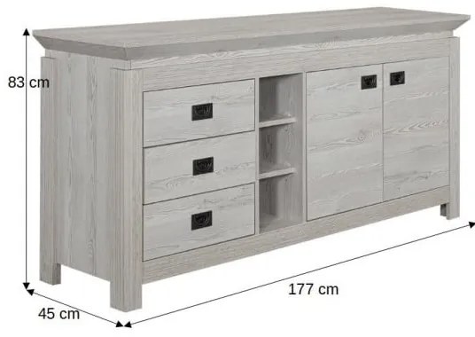 Comoda Casablanca Loft Cu 2 Usi Si 3 Sertare Gri Antic, 177 Cm