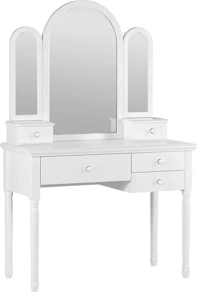 Masă lemn masiv alb de Toaleta Elizabeth Oglinda Semirotunda din 3 Piese, 100 × 47 × 154 cm
