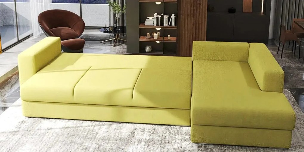 Colțar extensibil dumonde cu ladă de depozitare si sezut confortabil din spuma high-density, Gloria Enjoy Green II 320x183 cm