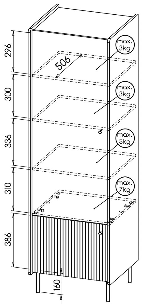 Dulap cu rafturi Phelan P2 (Nuc warmia + Negru). 1062532