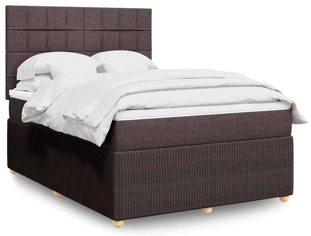 vidaXL Pat box spring cu saltea, maro închis, 140x200 cm, textil