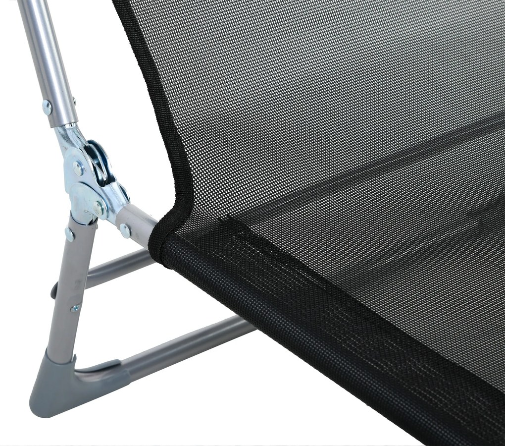 Outsunny Șezlong Pliabil cu Spătar Reglabil pe 5 Nivele și Pernă, Șezlong de Grădină cu Material Respirabil Textilen, pentru Plajă, Piscină, Grădină, 182x56x28 cm, Negru | Aosom Romania