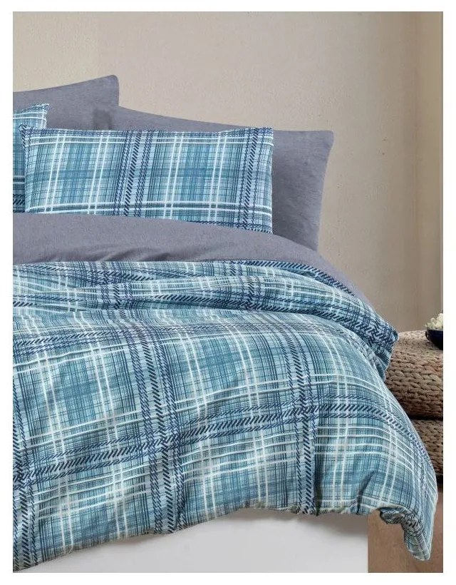 Lenjerie de pat albastră pentru pat dublu/canapea extinsă cu cearceaf inclus/cu 4 piese 200x220 cm Ekose – Mila Home