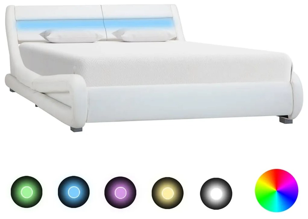285734 vidaXL Cadru de pat cu LED, alb, 120 x 200 cm, piele ecologică