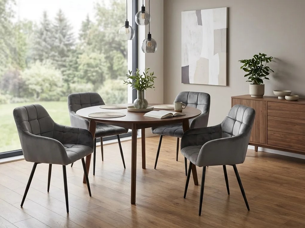 Fotoliu de sufragerie gri MARLEN VELVET cu picioare negre