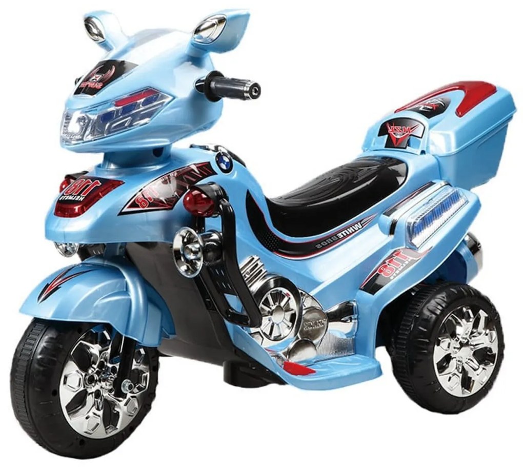 Motocicleta Electrica cu Acumulator Pentru Copii NOVOKIDS™ Moto Grande Classico 31, 3-7 ani, max 25 kg, Cu Sunete , 3 Roti, Mers cu spatele, Albastru