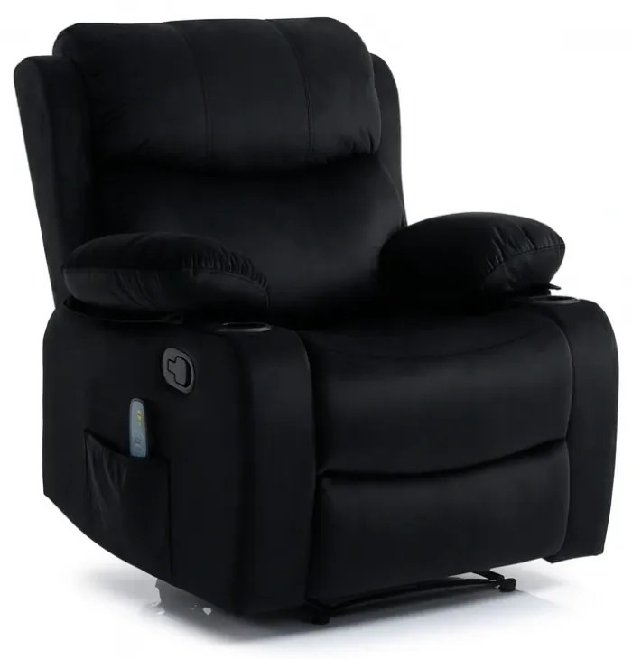 Fotoliu Masaj, Incalzire, rabatabil, sezut cu arcuri metalice, suport picioare extensibil, catifea, Negru