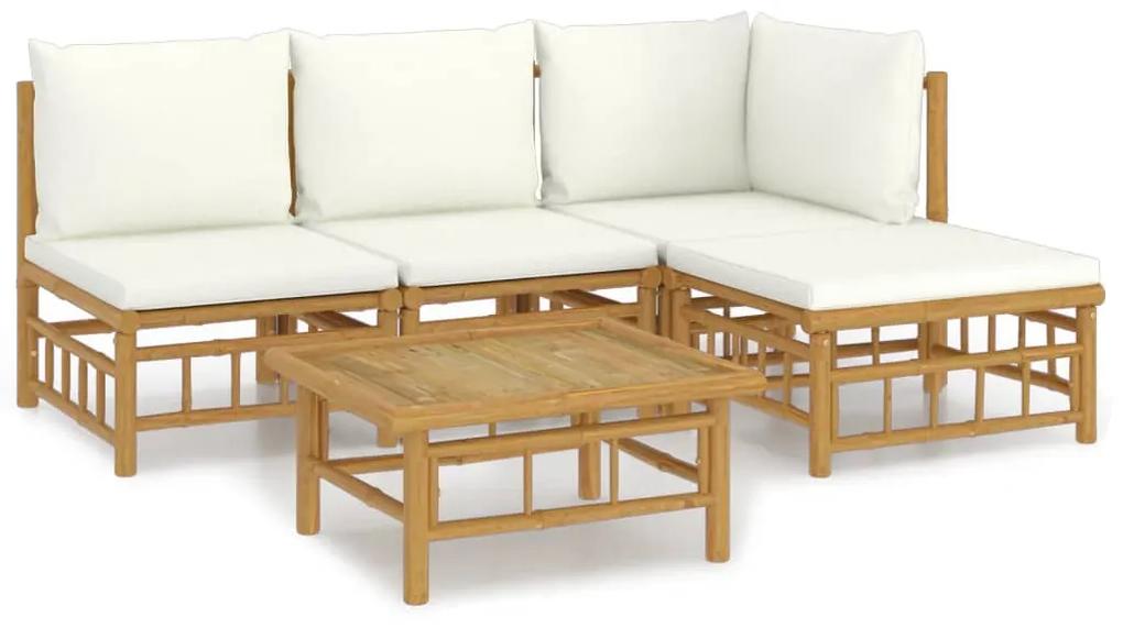 3155177 vidaXL Set mobilier de grădină cu perne alb crem, 2 piese, bambus