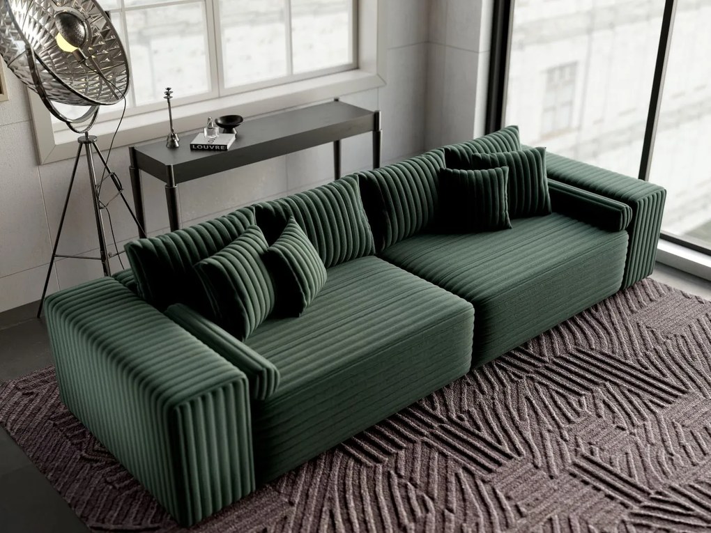 Canapea extensibilă dumonde cu ladă de depozitare si sezut confortabil din spuma high-density, Marbela Ambience Green XXL 295x100 cm