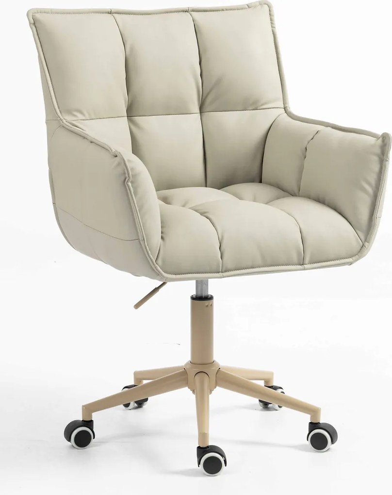 HR560K Scaun Ecru Piele Ecologica Premium Soft cu Bază Crem