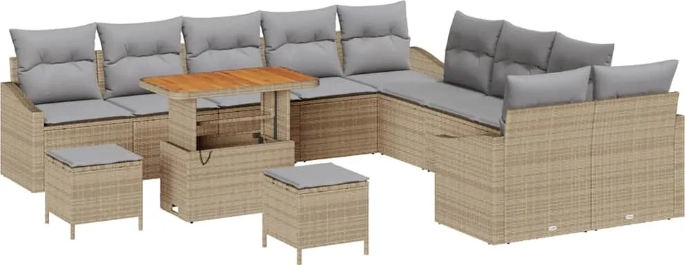 vidaXL Set de canapele pentru grădină cu pernă 13 pcs Bej Rattan poli
