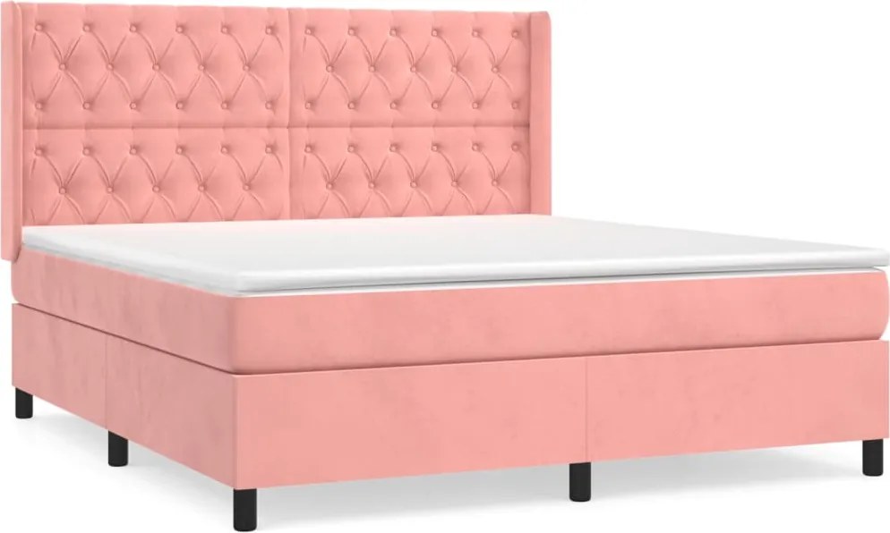 vidaXL Pat box spring cu saltea, roz, 160x200 cm, catifea