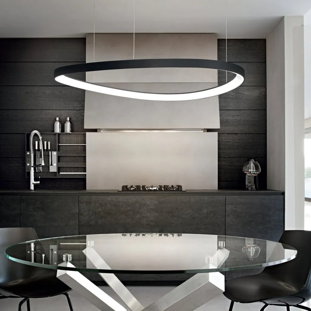 Lustra LED suspendata design circular Gemini sp d081 on-off 2700k negru