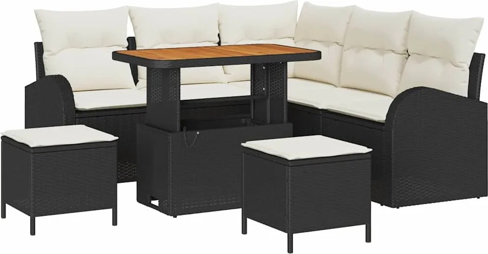 vidaXL Set de canapele pentru grădină cu pernă 8 pcs Negru poliratan