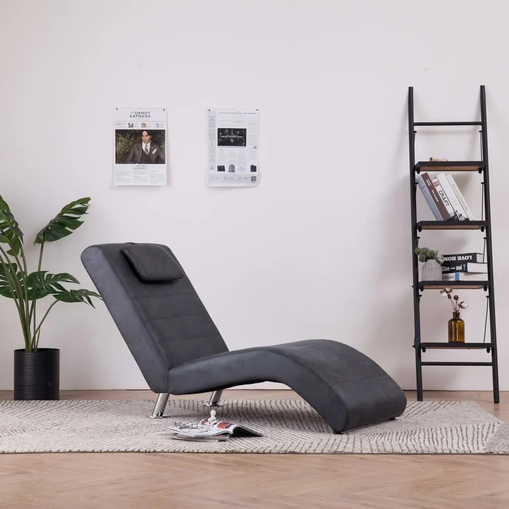 281283 vidaXL Șezlong cu pernă, gri, piele întoarsă artificială