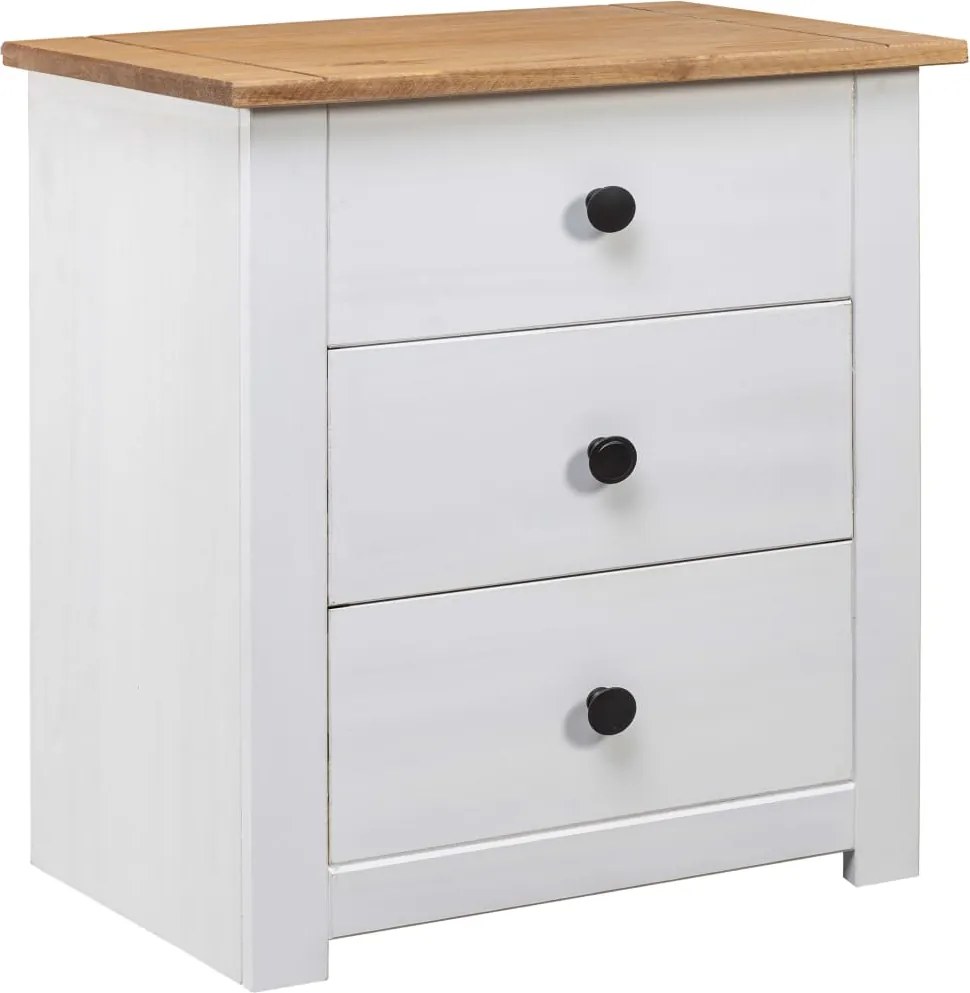 vidaXL Noptieră, alb, 46 x 40 x 57 cm, lemn de pin, gama Panama