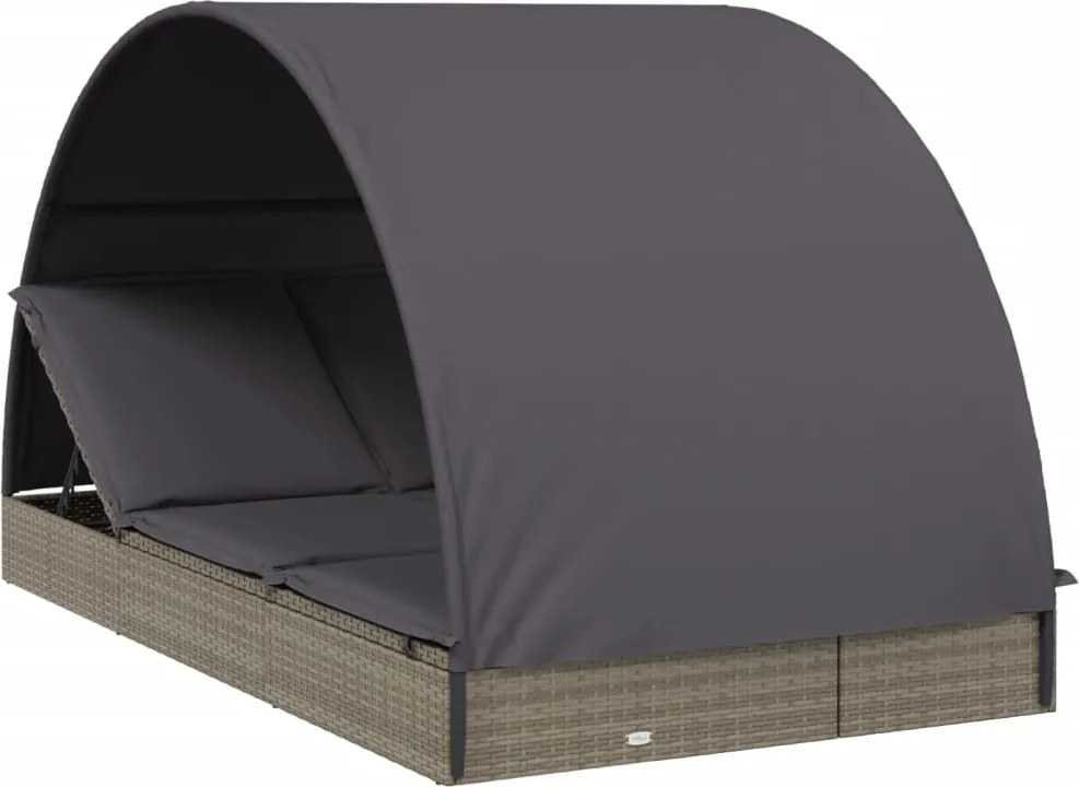 vidaXL Șezlong 2 persoane acoperiș rotund gri 211x112x140 cm poliratan