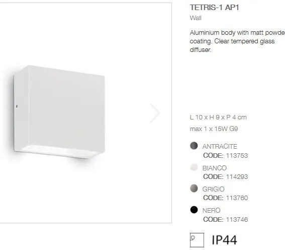 Aplica de perete moderna de exterior cu protectie IP44 TETRIS-1 AP1 alba 114293