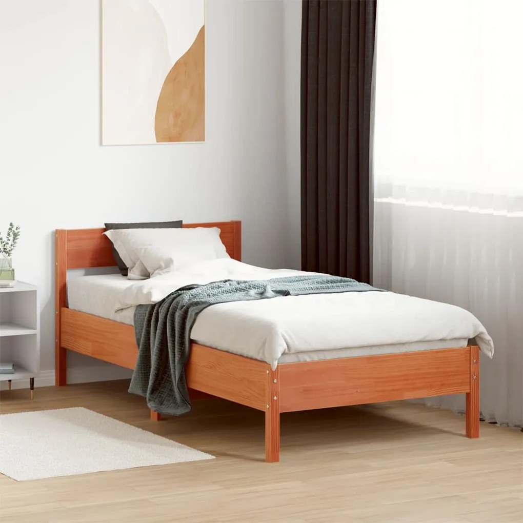 vidaXL Cadru pat fără saltea, maro ceruit, 100x200 cm, lemn masiv pin