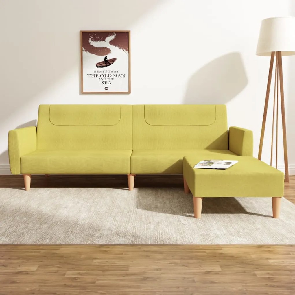 3080594 vidaXL Canapea extensibilă cu taburet, 2 locuri, verde, textil