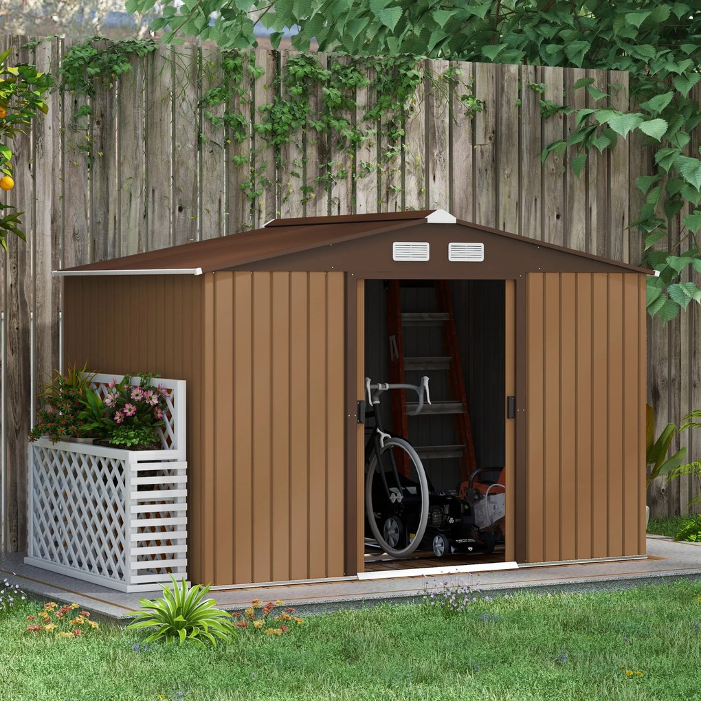 Outsunny casuta ustensile, magazie de gradina, sopron pentru unelte de exterior 277x195x192cm, Maro | Aosom Romania