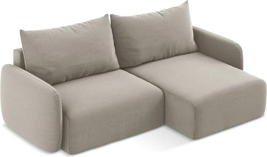 Colțar taupe extensibil/cu spațiu de depozitare cu tapițerie din catifea (cu colț pe partea dreaptă/cu șezlong) Kalena – Makamii