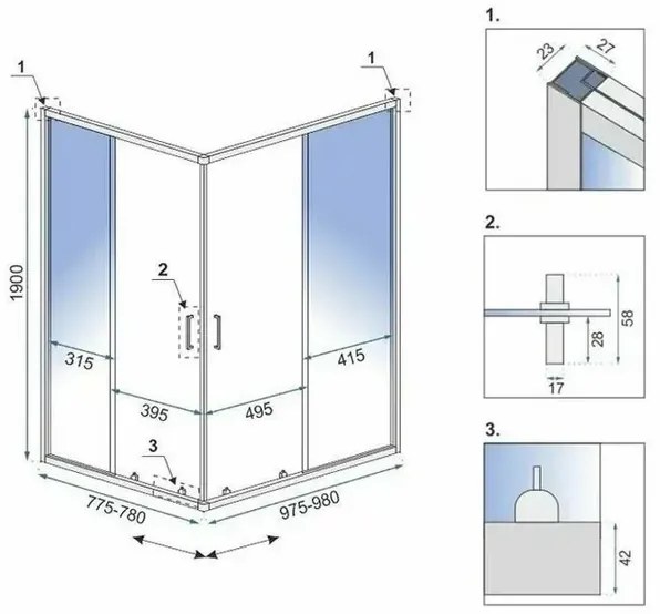 Cabina de dus dreptunghiulara cu usi glisante negru Rea City 80x100 cm