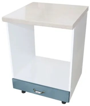 Corp pentru cuptor incorporabil cu sertar, Zebra, Alb/MDF Albastru cu blat travertin, 60 x 85 x 60 cm
