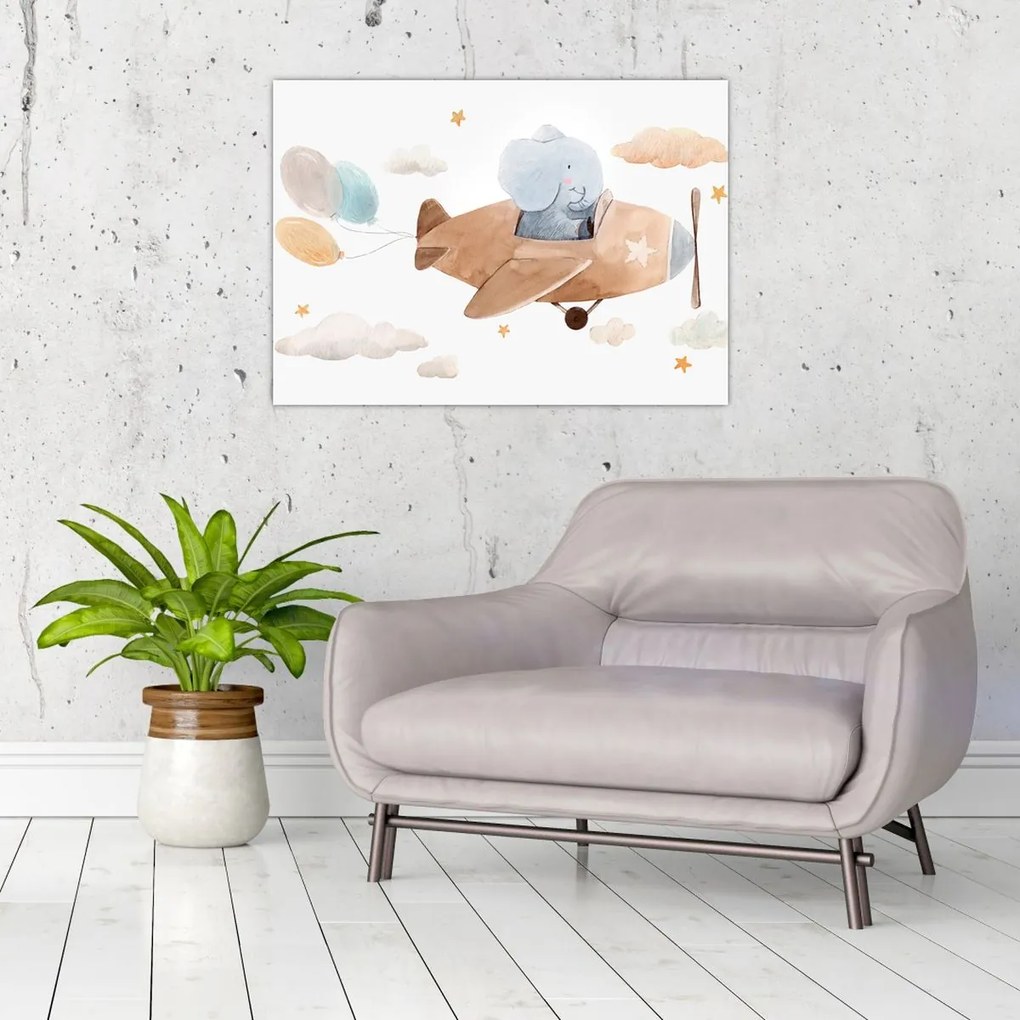 Tablou - Acuarelă elefant într-un avion (70x50 cm)