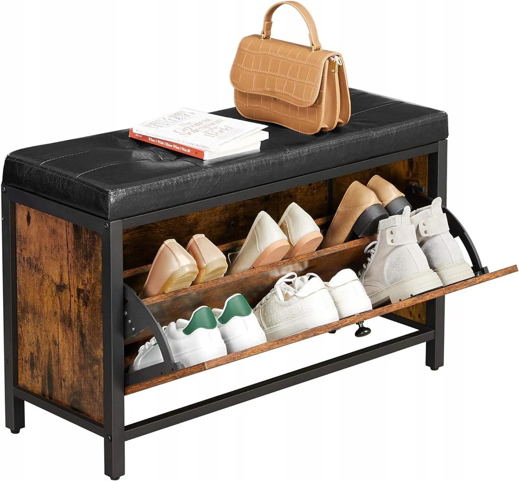 Banca cu pantofar TAYLOR 80x30 cm, maro rustic/negru