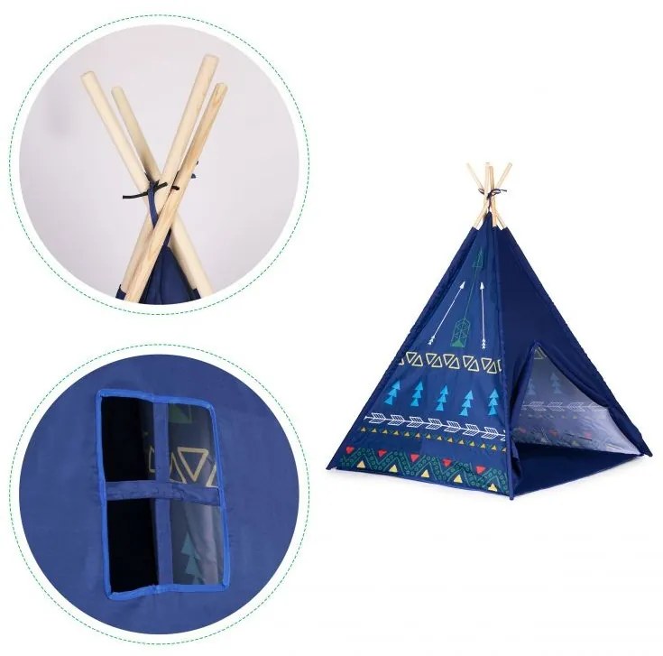 Cort Teepee, casă pentru copii albastră