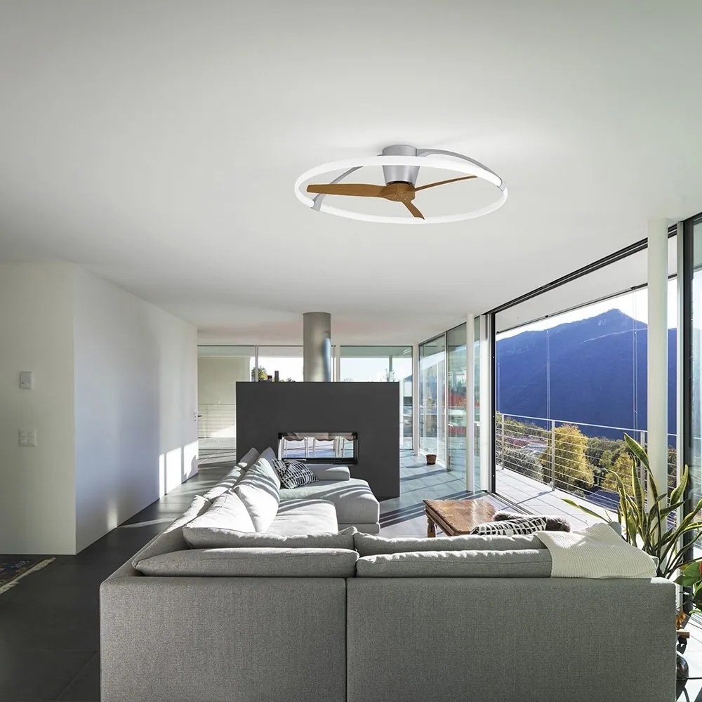 Lustra LED Smart cu Ventilator si telecomanda NEPAL nuc/argintiu