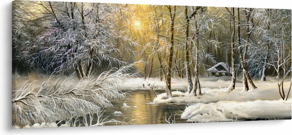 Tablou - Cabană în pădure, pictură în uei (120x50 cm)