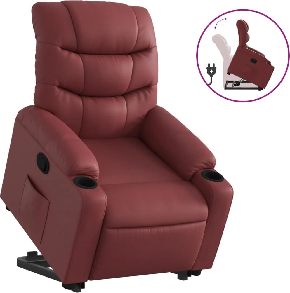 vidaXL Fotoliu rabatabil cu ridicare, roșu vin, piele ecologică