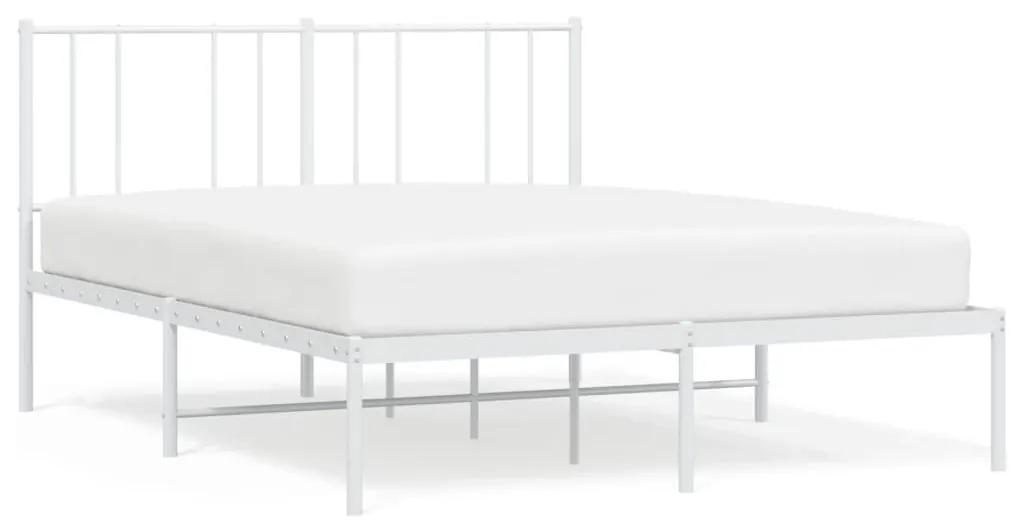 352528 vidaXL Cadru de pat metalic cu tăblie, alb, 135x190 cm