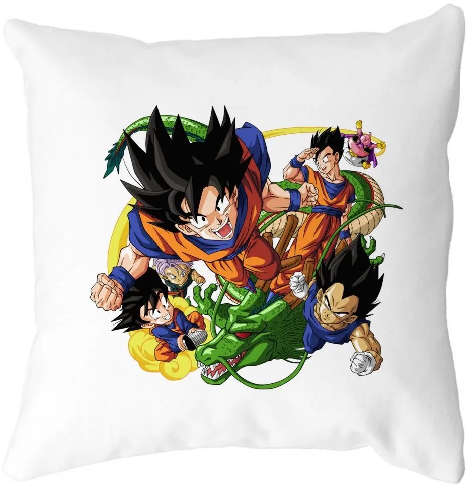 Perna Decorativa cu Dragonball characters, 40x40 cm, Alba, Mata, Husa Detasabila, Burduf