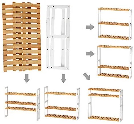Etajera de Perete cu 3 Rafturi Reglabile, Bambus, Alb / Natur, Vasagle, BCB13WN