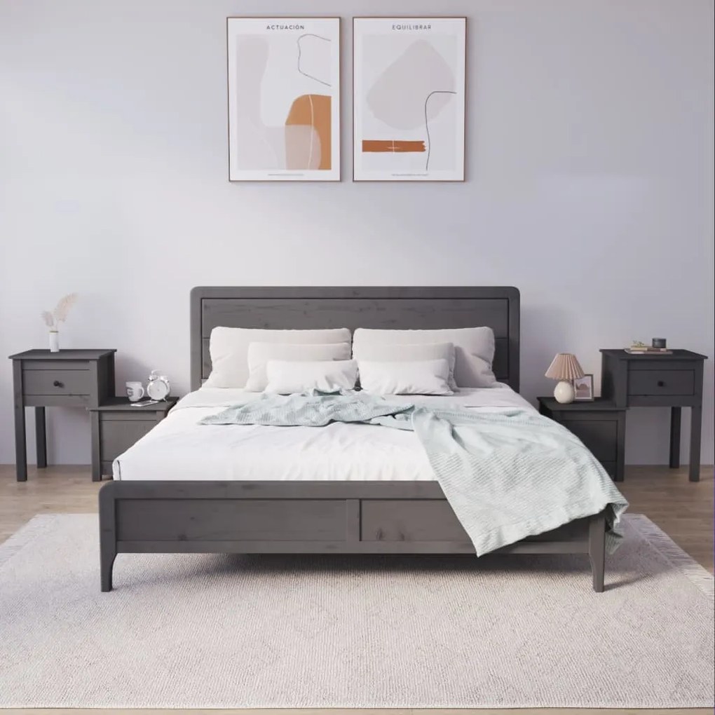 814544 vidaXL Noptiere, 2 buc., gri, 79,5x38x65,5 cm, lemn masiv de pin