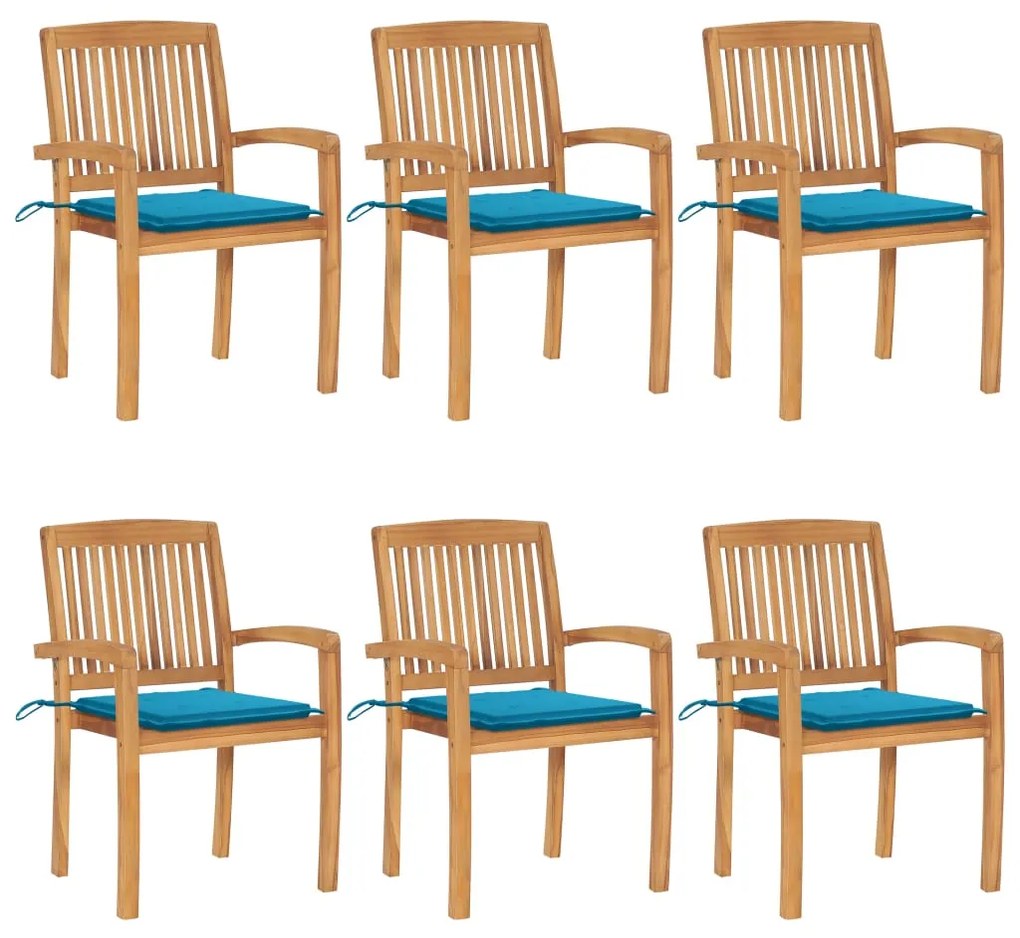 vidaXL Scaune de grădină stivuibile cu perne, 6 buc., lemn masiv tec