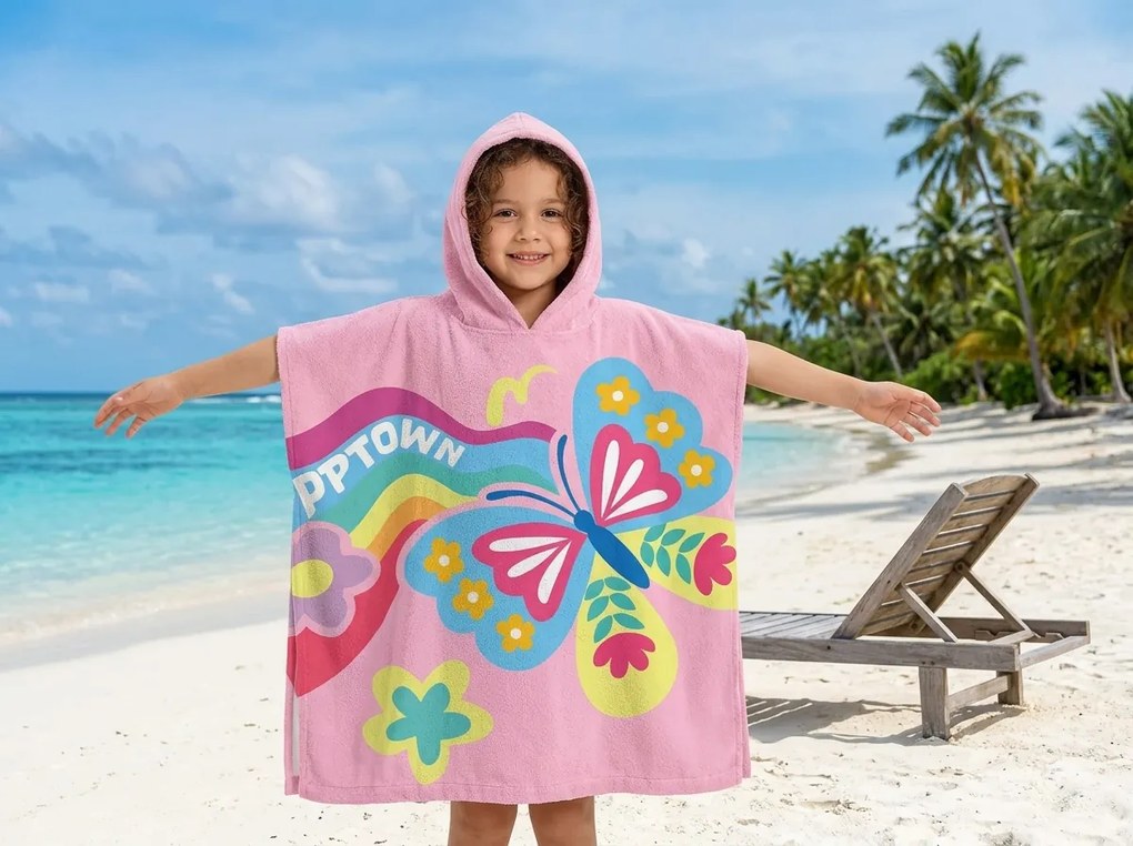 Poncho pentru copii BUTTERFLY roz
