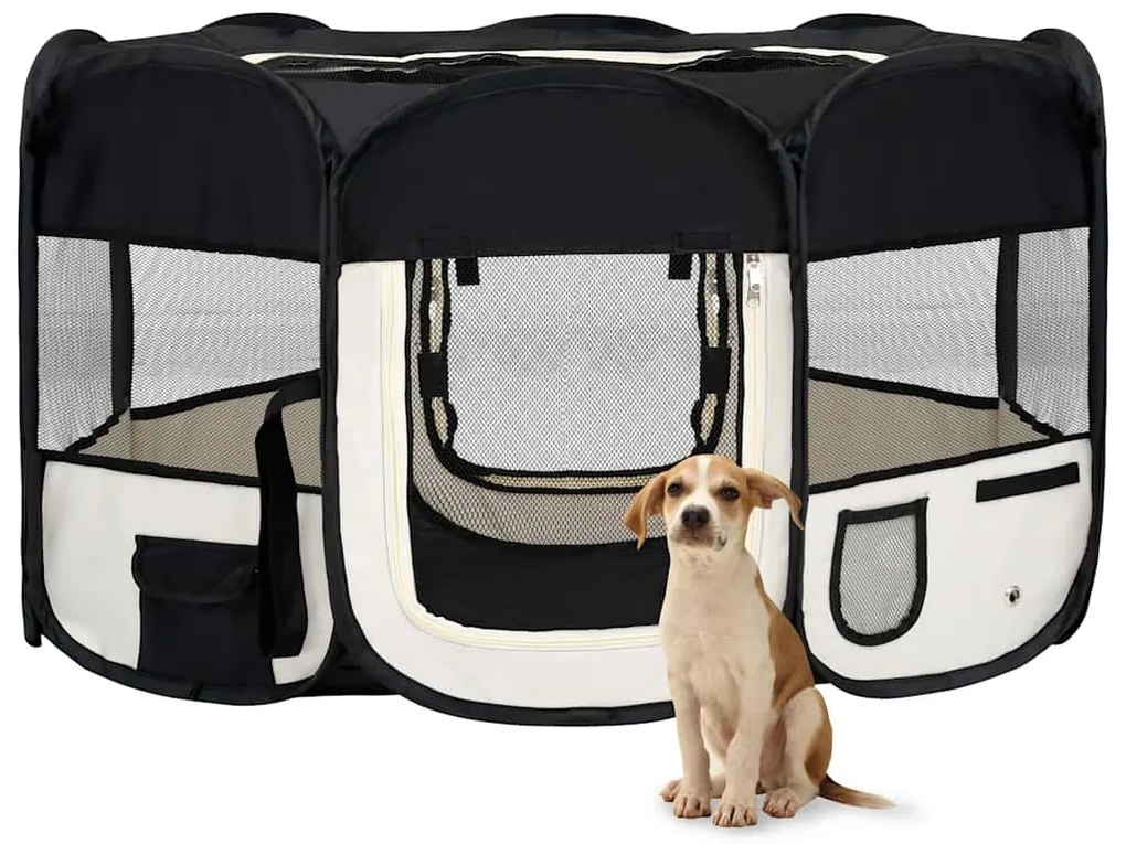 vidaXL Țarc de câini pliabil cu sac de transport, negru, 145x145x61 cm
